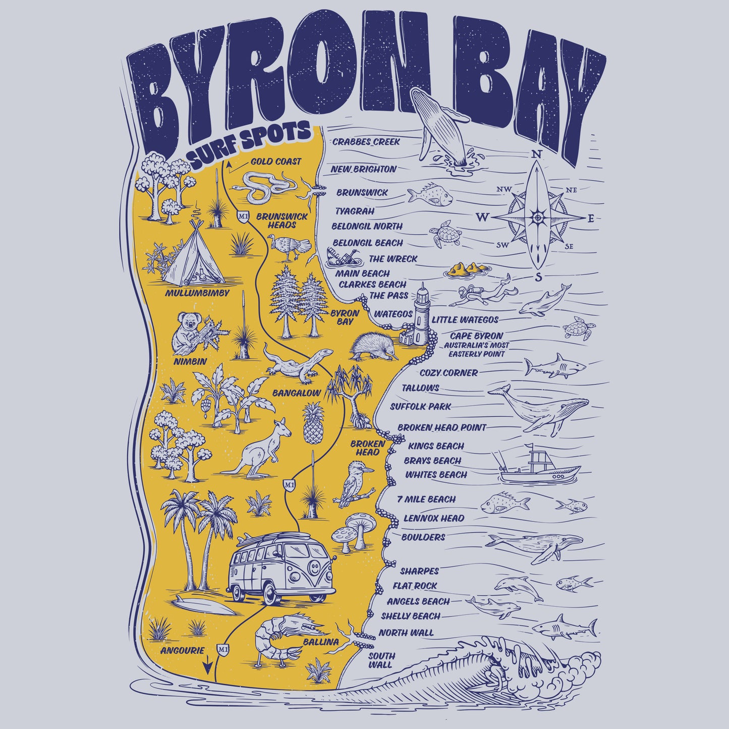 Byron Bay Surf Spots T-shirt